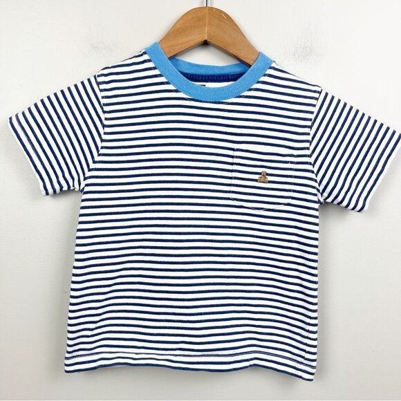 GAP Blue and White Striped Kids T-Shirt Teddy Bear logo - Picture 1 of 4